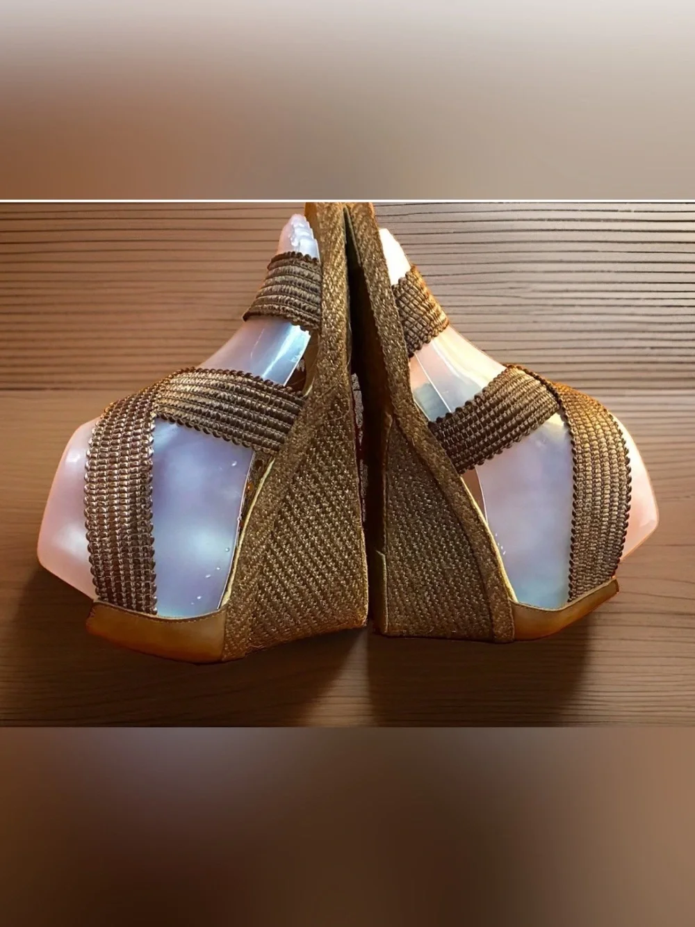 ANDRE ASSOUS Size 7 Brown Wedge Espadrilles, Criss-Cross Straps. Made in Spain
